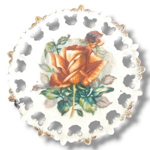 #AW Vintage Norcrest P-498 Hanging Plate Orange Rose Flowers Collectable